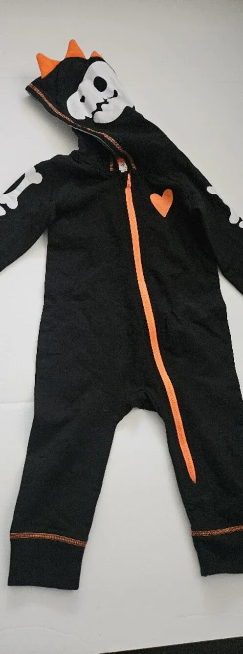 Kids Halowen Black One-Piece with Orange Zipper and Heart